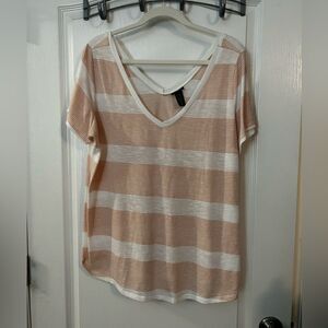 Torrid pink white Striped‎ double V-neck Tee size 2X 2